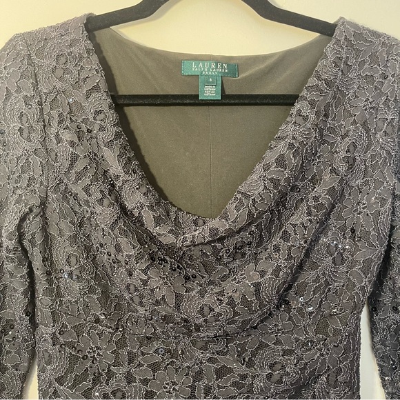 Lauren Ralph Lauren Gray Lace Sequin Cocktail Dress - Picture 3 of 8